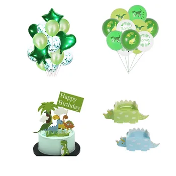 Orman Parti Süslemeleri Dinozor Balonlar Kek Topper Kek Sarıcı Tedavi Çocuklar Doğum Günü Afiş Doğum Günü Partisi Malzemeleri