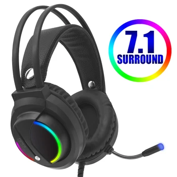 Oyun kulaklığı Oyun 7.1 Surround Ses USB 3.5 mm Kablolu RGB ışık Oyun mikrofonlu kulaklıklar Tablet PC için Xbox One 360