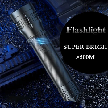 P90 LED En Güçlü El Feneri Tip-C USB Şarj Edilebilir El Feneri Taktik El Feneri Torch Su Geçirmez Zoom El Feneri