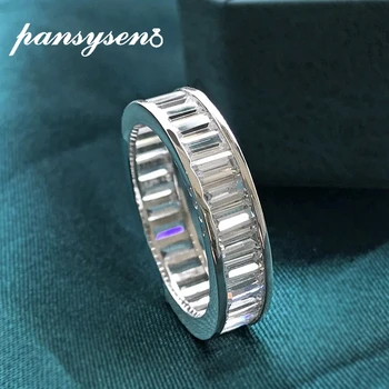 PANSYSEN 100 %925 Ayar Gümüş Simüle Mozanit Pırlanta Yuvarlak Parmak Yüzük Kadınlar için Düğün Nişan Yüzüğü Güzel Takı