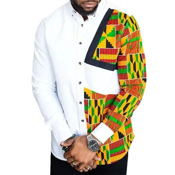 Patchwork Afrika Dashiki Baskı Uzun Kollu Elbise Gömlek Erkekler 2022 Marka Afrika Giysi Erkekler için Parti Balo Gömlek Erkek Chemise