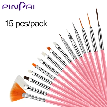 PinPai 15 ADET Tırnak Fırçaları Oluşturucu Jel Lehçe Boyama Astar Nail Art Beraberlik Baskı Fırça Seti Manikür DIY Süsleyen Noktası alet setleri