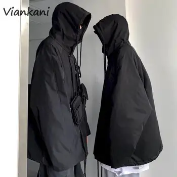 Punk kapitone ceket Erkekler Kadınlar Kış 2022 yeni kalınlaşmış koyu boy kapşonlu şarj pamuklu ceket erkek kalın / ince Üstleri