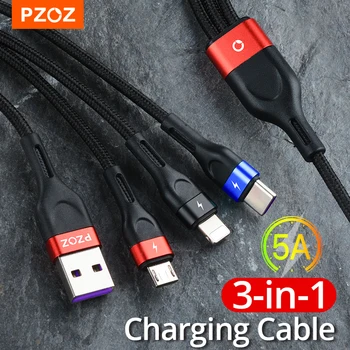 PZOZ 3 in 1 USB Kablosu 5A C Tipi Kablo İçin Süper Hızlı Şarj iPhone 14 13 12 Samsung Xiaomi Huawei Tel Kordon Mikro USB Şarj cihazı