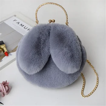 Sevimli moda peluş Bunny kulak klip çanta Moda zincir omuz messenger güzel bir kadın çanta