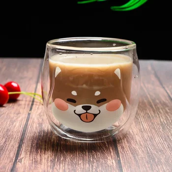 Sevimli Shiba Inu Kupalar Çift Katmanlı Yalıtımlı Köpek Kupa Sevimli Çay süt kupası Yaratıcı Hayvan Kahve Cam Noel Doğum Günü Kız hediyeler