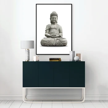 Siyah ve beyaz Meditasyon Tuval Boyama Soyut Buda Heykeli Lotus Posteri Buda Budizm Posteri Oturma Odası Dekor İçin