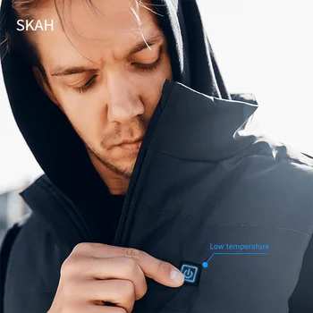 SKAH 4 Isıtma Alanı Grafen Elektrikli Isıtmalı Yelek Erkekler Açık Kış Sıcak USB Akıllı Termostatik İsıtma Ceket