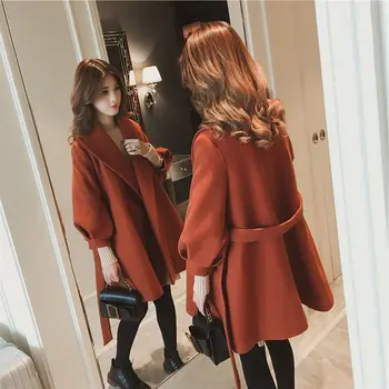 Sonbahar Kış Yün Palto Kadınlar 2021 Kore Kalın Sıcak Yaka Gevşek Fener Uzun Kollu Sashes Yün Hırka Giyim Kadın