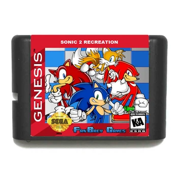 Sonic 2 Rekreasyon 16 bitlik MD Oyun Kartı Için Sega Mega Sürücü Genesis
