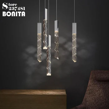 Spiral merdiven kristal uzun tüp LED Modern asılı lambalar katı kristal oyma kolye ışıkları yemek odası küçük Droplight