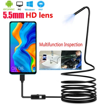 Su geçirmez 5.5 mm USB Endoskop Kamera Endoskopik Esnek IP67 6 LED Muayene Smartphone Arabalar Endoskop Android Telefon için