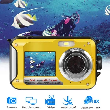 Su geçirmez Anti-Shake dijital kamera 1080P Full HD 2.4 MP Çift Ekran Selfie Video Kaydedici Yüzme Sualtı DV Kayıt