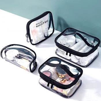 Su geçirmez Şeffaf PVC Banyo Kozmetik Çantası Kadın Makyaj çantası Seyahat Fermuar Makyaj Güzellik Yıkama Organizatör Tuvalet Depolama Seti