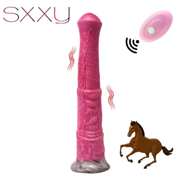 SXXY Kanlı Renk Uzaktan Kumanda Vibratör Canavar At Penis Anal Plug Enayi İle Erkekler Kadınlar İçin Seks Oyuncak Yumuşak 28.5 cm Uzun Masaj