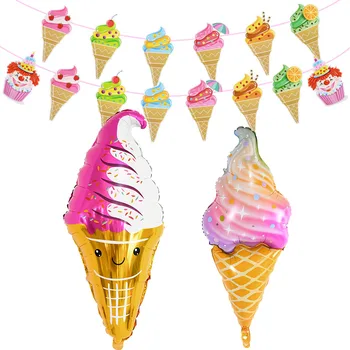 Tatlı Koni Popsicle Asılı Kiraz Kuşu Dondurma Balon Çekme Bayrağı DIY Yaz Parti Dekor Çocuk Doğum Günü Partisi Bebek duş dekorasyonu