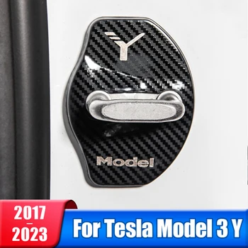 Tesla Model3 Model 3 Y için araba Kapı Kilidi Toka Kapağı 2017- 2020 2021 2022 2023 Karbon Fiber Etiket Paslanmaz Çelik Aksesuarlar