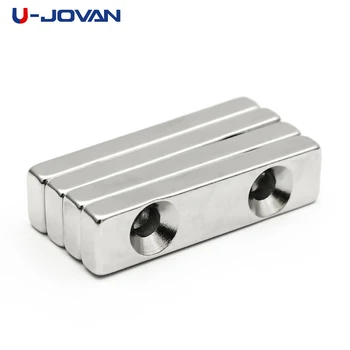 U-JOVAN 2 adet 40x10x5mm Çift 5mm Delik Süper Güçlü Blok Neodimyum Mıknatıs Nadir Toprak Kalıcı Mıknatıslar 40*10*5-5-5mm