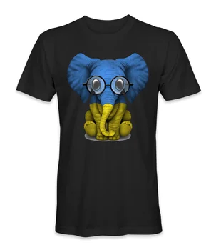 Ukrayna Ülke Bayrağı Elefant Mit Brille Auf T-Shirt erkek %100 % Pamuk Rahat T-Shirt Gevşek Üst Boyutu S-3XL