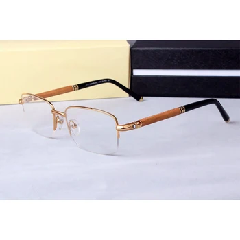 Vintage Gözlük Çerçeve Ahşap Yarım Jant Miyopi Gözlük Şeffaf Lens Optik Reçete Gözlük Çerçeveleri Orijinal Kutusu ile MB534