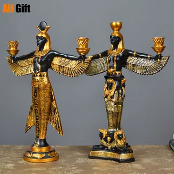 Vintage Mısır Iside Heykel Tanrı Karakter Heykeli Retro Masaüstü Sanat Şamdan Dekor Süs ev dekorasyon aksesuarları