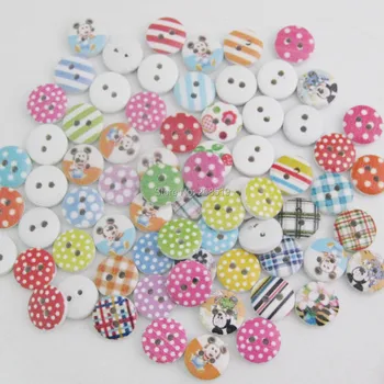 WBNLLL Yenilik Bebek Giysileri Düğmeleri 11.5 MM Yuvarlak Baskı Ahşap Yapımı Karışık 200 Adet DIY Dikiş Malzemeleri