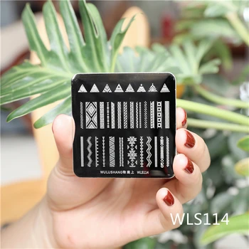 WLS 20 Tasarım Nail Art Tabaklar Tasarım Dikdörtgen Tırnak Damgalama Şablon Manikür Nail Art Damga Görüntü Plakası