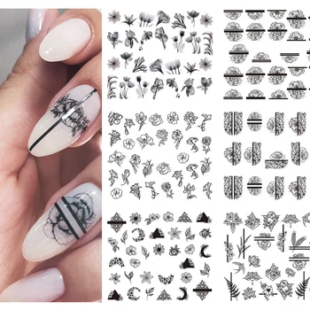 Yeni geldi 3D Valentin Tırnak Etiketler Çıkartmaları Siyah Çiçek Kuş Tarzı Yapışkan Çıkartmalar Tırnak Sanat Dekorasyon Z0295