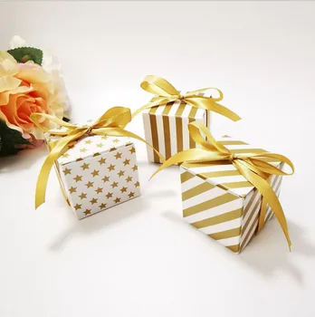 Yeni Varış Altın Gümüş Yıldız Çizgili Hediye Kutuları Şeker Kraker Kurabiye Kutusu Ambalaj için Düğün Olay Parti Malzemeleri 20/50 adet