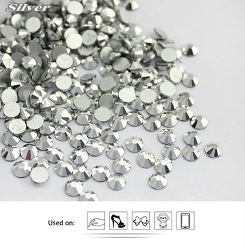 YL SS3-SS40 1440 adet/paket Swarovski Gümüş Hematit 3D Tırnak Cam / Kristal Çivi Olmayan Sıcak Düzeltme Rhinestones Yüksek Kaliteli Manikür