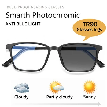 Yüksek Kaliteli Saf Titanyum Fotokromik okuma gözlüğü erkek TR90 Anti-mavi ışık Presbiyopi Gözlük Diyoptri + 0 İla + 4.0
