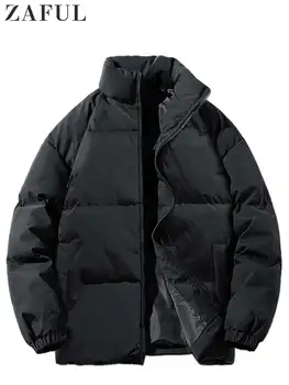 ZAFUL Ceket Erkekler için Katı Fermuar Şişirilmiş Yastıklı Mont Kıyafet Rahat Kış Ceket Unisex Streetwear Kabanlar Parka Cepler ile