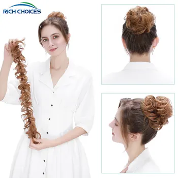 Zengin Seçimler 32g İnsan Saç Scrunchie Updo Wrap Kıvırcık Dağınık Topuz saç parçası Chignons Kadınlar İçin At Kuyruğu saç ekleme
