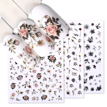 Çiçek Serisi Tırnak Su süslü çıkartmalar Sakura Papatya Lavanta Çiçek Desen Transferi Sticker Nail Art Dekorasyon