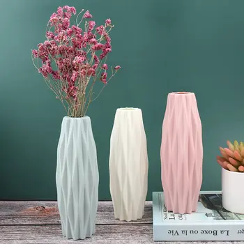 Çiçek Vazo Beyaz İmitasyon Seramik Saksı Dekorasyon Ev Plastik Vazo