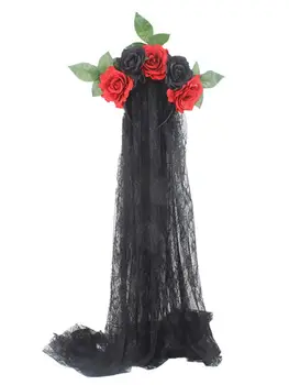 Ölü Başlık Gül Çiçek Taç Peçe Cadılar Bayramı Kostüm Partisi Kafa Bandı Cosplay Kostüm Partisi