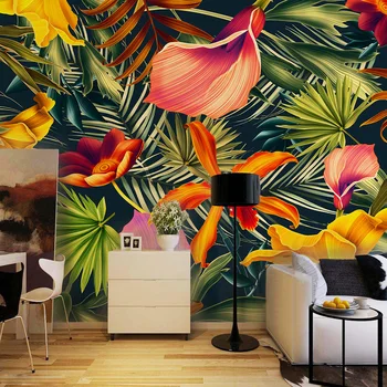 Özel duvar resmi Tropikal Yağmur Ormanları Bitki Çiçek Muz Yaprakları Zemin Boyalı Oturma Odası Yatak Odası Büyük Duvar duvar kağıdı