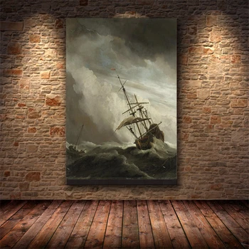Ünlü Rembrandt Van Rijn Fırtına Deniz Celile Hollandalı Altın Çağ Tuval Boyama Poster Baskı Duvar Sanatı Resimleri Ev Dekorasyonu