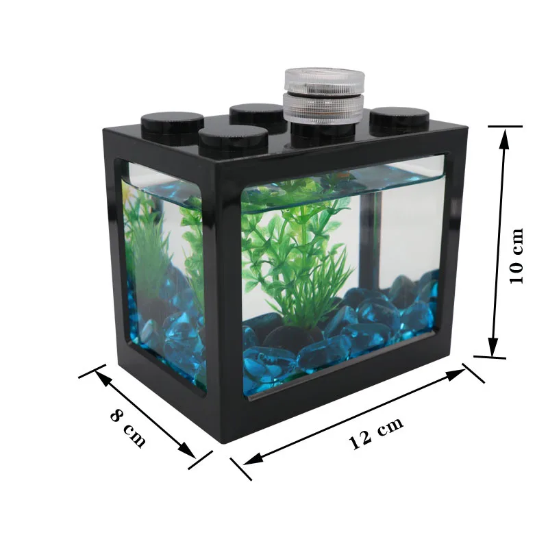 Almak Küçük akvaryum yaratıcı ekolojik tankı mikro peyzaj mini akvaryum  tropikal balık akvaryumu ile led ışık balık akvaryumu - Akvaryumlar
